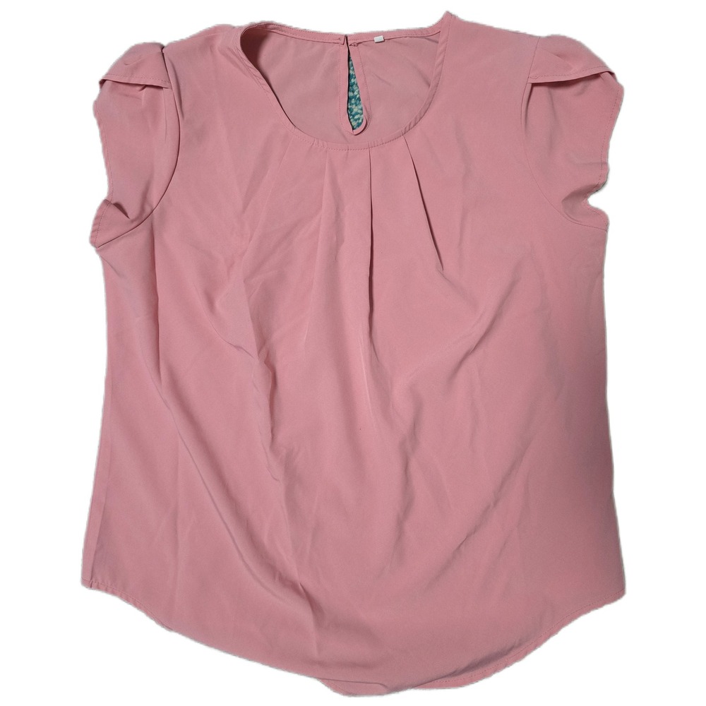 MD Flutter Sleeve Top Blouse Pink Casual Work Business Pleated (B)‎